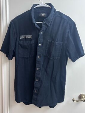 Harley Davidson Men's Size L Black Mechanic /casual Snap Button Short Sleeve